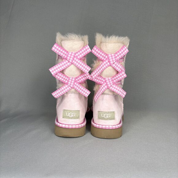 Women's UGG Boots Bailey Bow Gingham Seashell Pink Sz 7 Coquette 1101669 RARE! - Picture 13 of 16